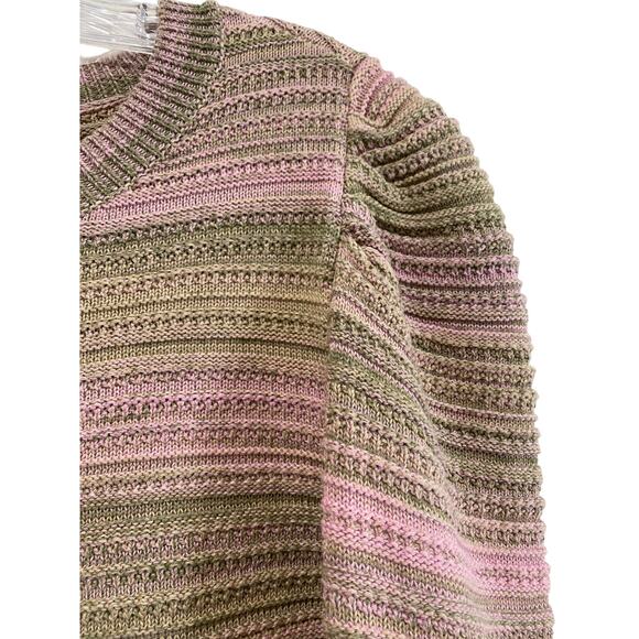 Pastel Statement Bubble Sleeve Striped Cable Chunky Knit Sweater Womens Size L - Picture 2 of 8